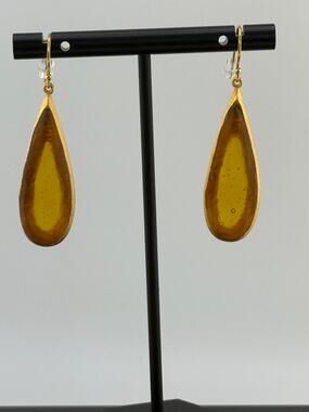 Michael Vincent Michaud 18K Gold Plated Tear Drop Amber Earrings